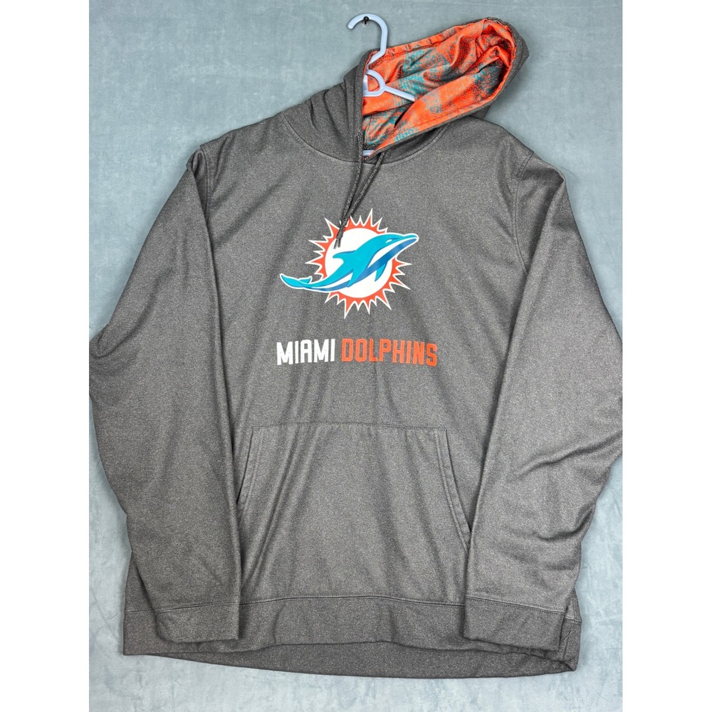 Zubaz Miami Dolphins NFL Hoodie Mens XXL Gray Teal Orange Zebra Print Fleece